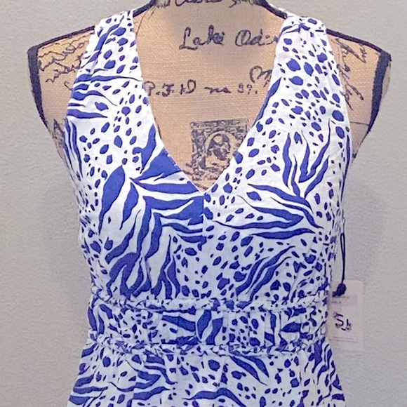 Sincerely Jules Blue White Print Razor Back Maxi Dress S NWT - Picture 2 of 6